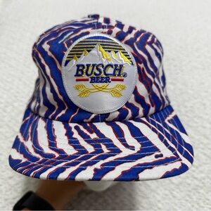 Busch Beer Tiger Pattern Blue Red Snap Back Cap Hat